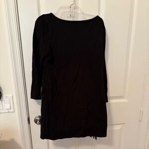 INC black faux suede 3/4 sleeve fringe top.